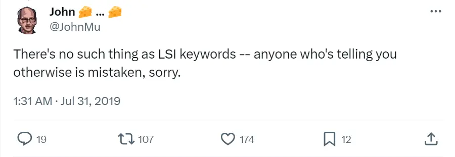 John Mueller Tweet on LSI Keywords