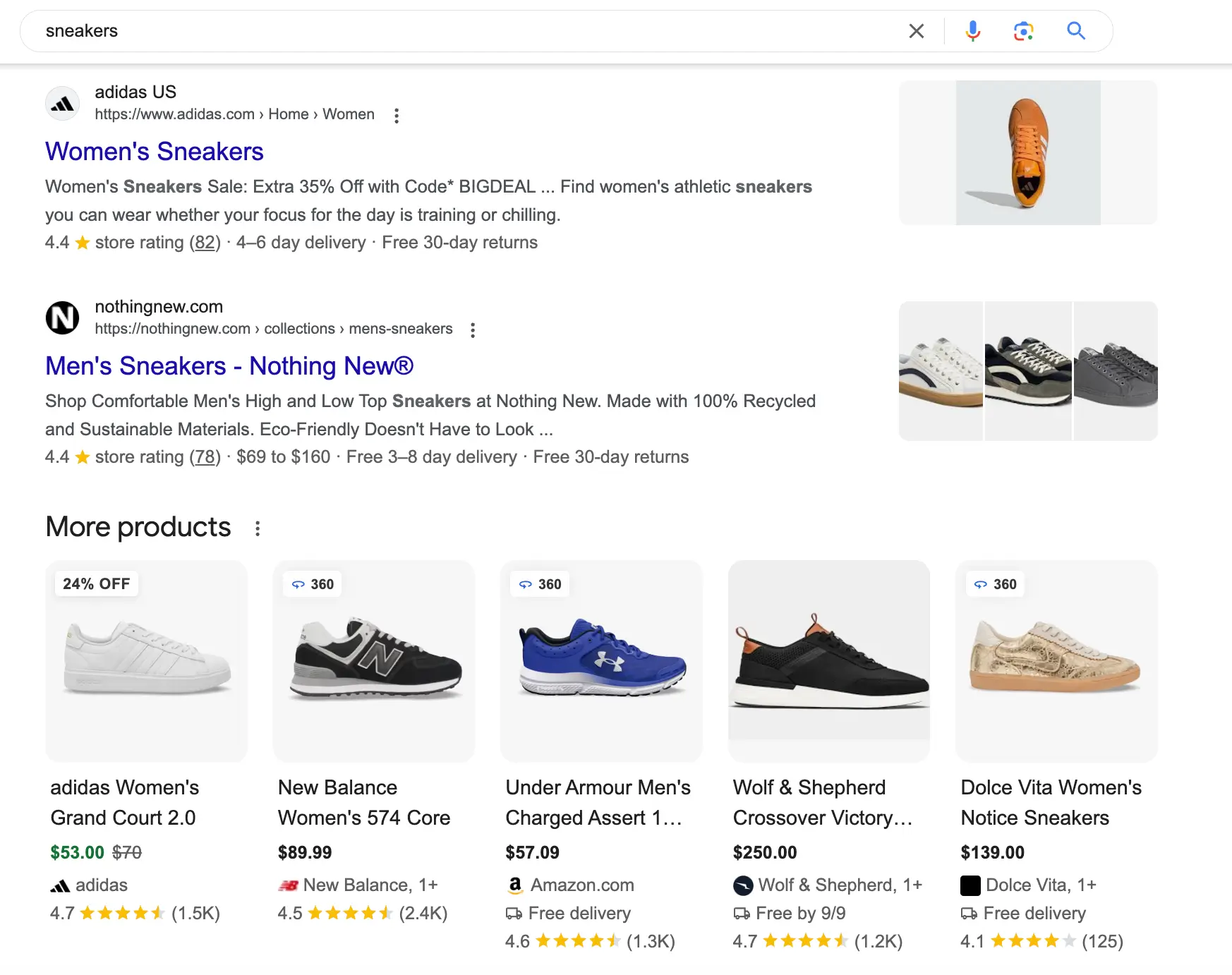 Sneakers search results example