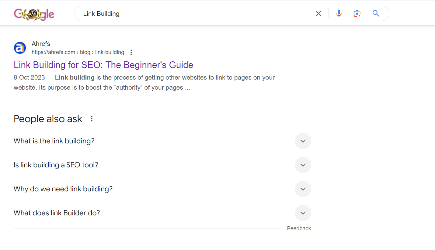 Finding zero search volume keywords for “Link Building” from related searches