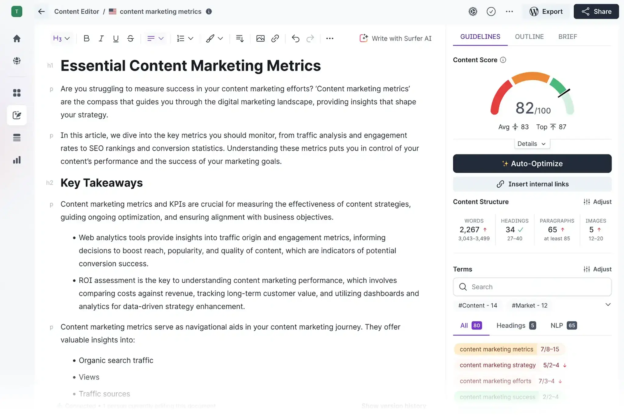 Surfer SEO tool for content marketing