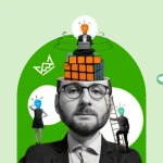 Creative PBN blog banner with a man, Rubik’s cube, lightbulbs, and figures symbolizing ideas and innovation - Private Blog Network