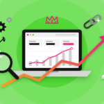 Konker SEO performance case studies: laptop analytics dashboard with a rising traffic chart