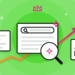 Illustration of AI SEO: an answer panel with a search bar and an AI sparkle, a magnifying glass, a chat card with citations and a rising visibility chart