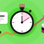 iGaming SEO sprint case study: stopwatch, AI chat bubble, casino chips and dice with a rising traffic arrow